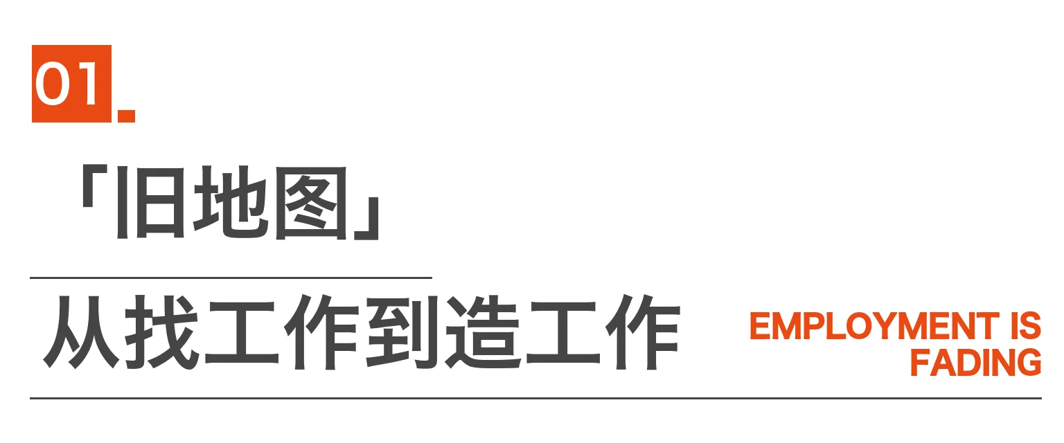 章节卡：01「旧地图」从找工作到造工作 EMPLOYMENT IS FADING
