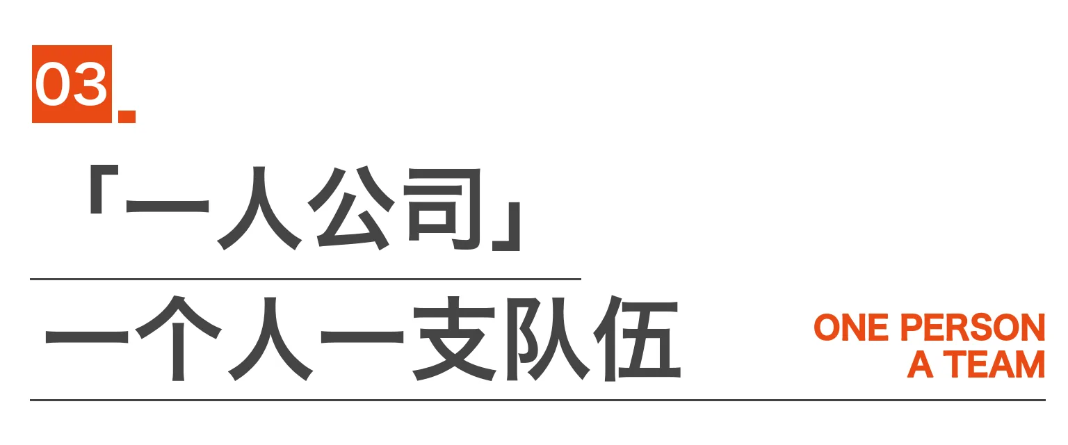 章节卡：03「一人公司」一个人一支队伍 ONE PERSON A TEAM